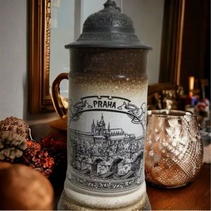 Vintage Praha Czech Republic Beer Stein With Pewter Lid